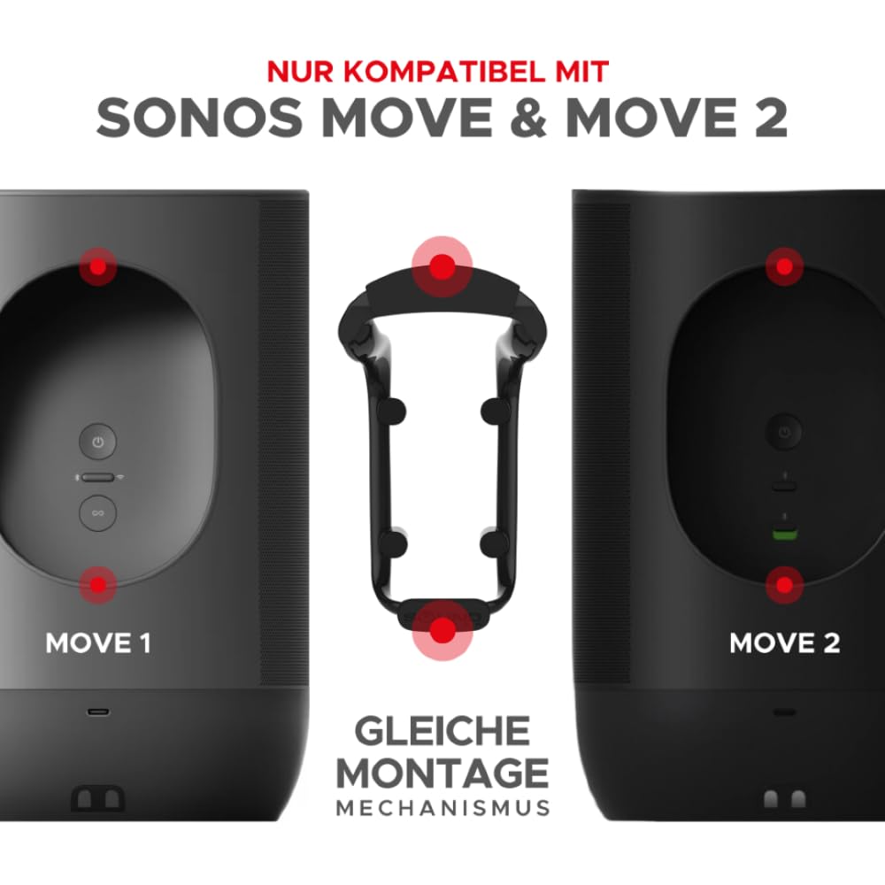 Sound Bass Move Lautsprecher-Wandhalterung, Wetterfest, Kompatibel mit Sonos Move Version 1 & 2, Inklusive Montagezubehör, Schwarz