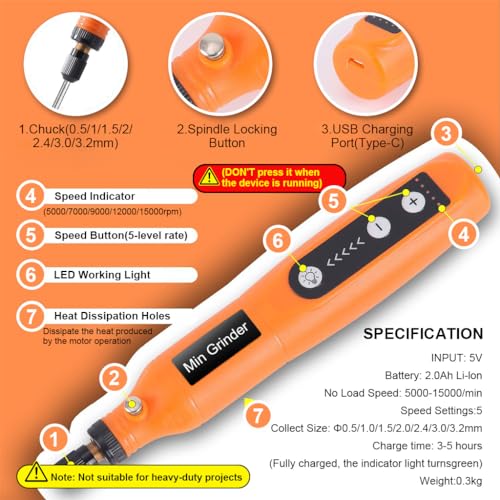 Image of Verilux Mini Cordless Rotary Tool Kit,Mini Drill Machine with 5 Speeds & USB Charging with 58 Accessories,3.7V Power Rotary Tool for Sanding,Polishing,Drilling,Etching,Engraving,Carving,DIY Crafts