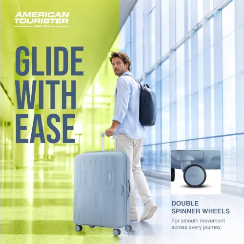 Image of American Tourister Ivy 2.0|Medium Size Check-in Spinner Trolley Bag (68 cm)|360 8 Wheel Travel Luggage|Hard Case Polypropylene (PP) Suitcase|Combination Lock|Blue Frog