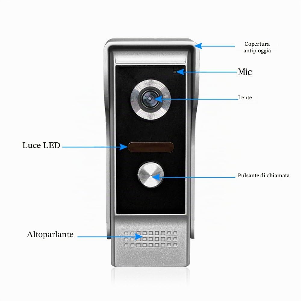 Sistema videocitofonico 2 monitor Videocitofono 7 pollici Clear Display per campanello per la casa Videocamera Night Vision Max a 100 metri