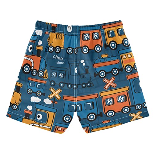 Aflyko Boys' Board Shorts Steam Train Cartoon Blue Swim Trunk Beach Swimwear 4T
