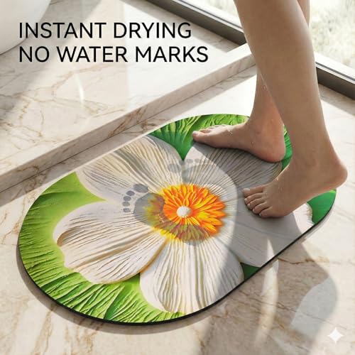 Image of Soft sillicon Super Absorbent Door Mats, 40x60cm Anti Skid Quick Drying & Water Absorbent Multi Design Bathroom Carpets Bathroom Entrance Door Mats (Pack of 2) (3D Beautiful Flowers)