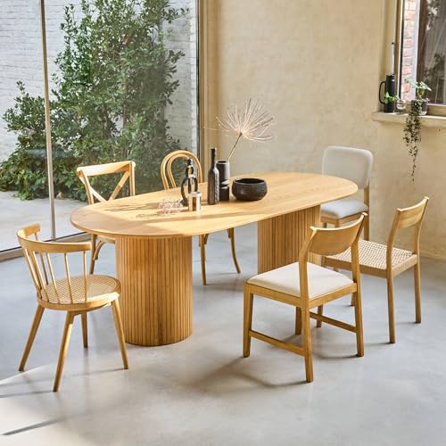 Tavolo Da Pranzo Ovale In Legno Di Hevea E Impiallacciatura Di Rovere - 7