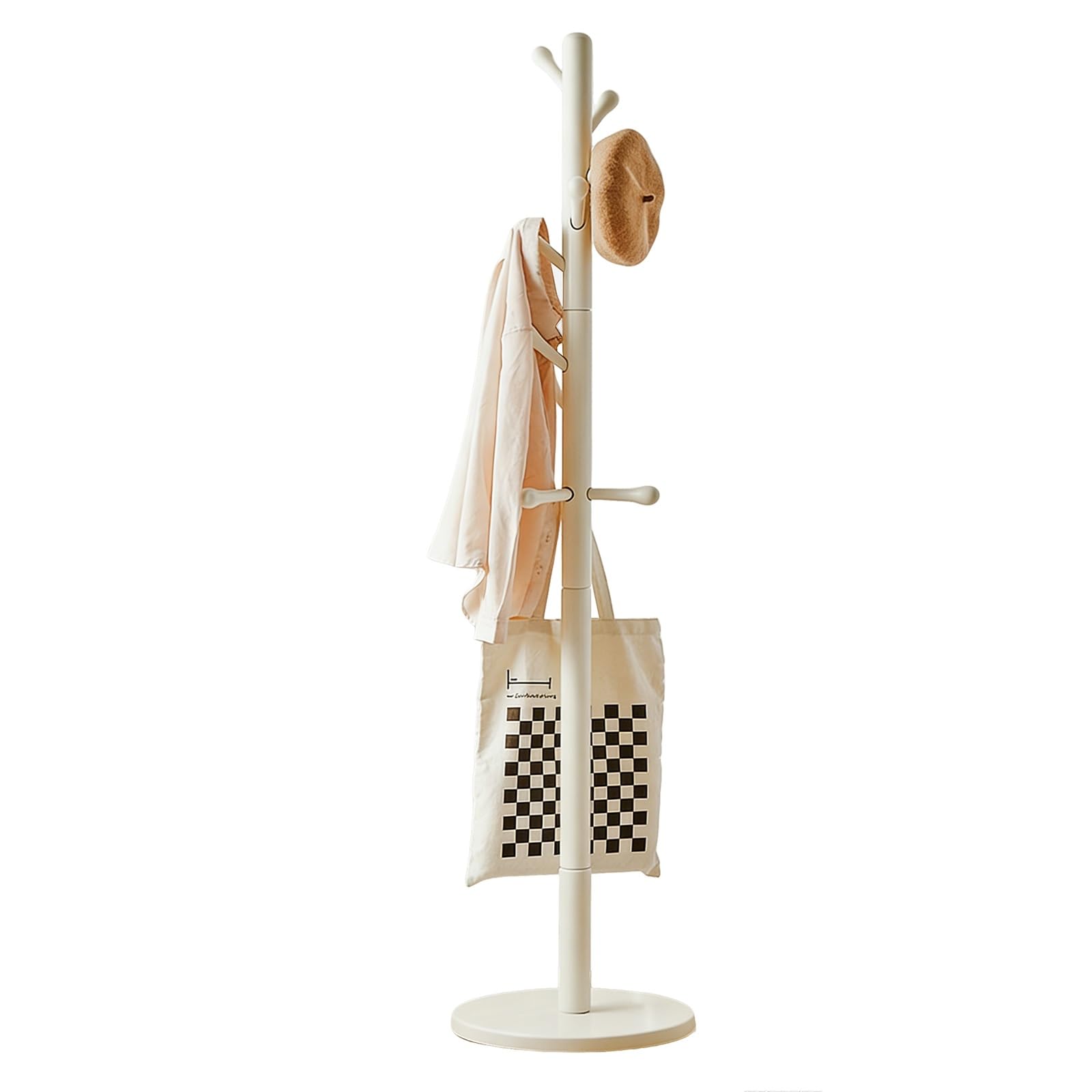 FGXHHS Multifunctal Hall Tree with 10 Hoo, Freestanding Entryway Coat Rack & Sto nizer, White Fur for Hallway, Bedroom, Decor