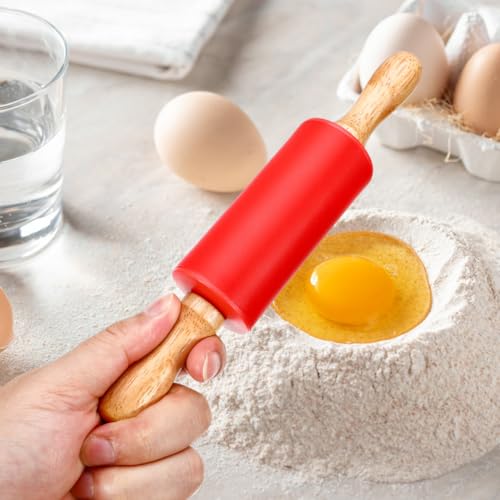 FUNOMOCYA 4pcs Silicone Rolling Pin for Boy Girl Non-Stick Dough Roller Red Blue Baking Accessories Non Stick Kids with Wooden Handle for Kitchen Dough Cookie Pastry Fondant Cake Pizza Cookie - Image 5