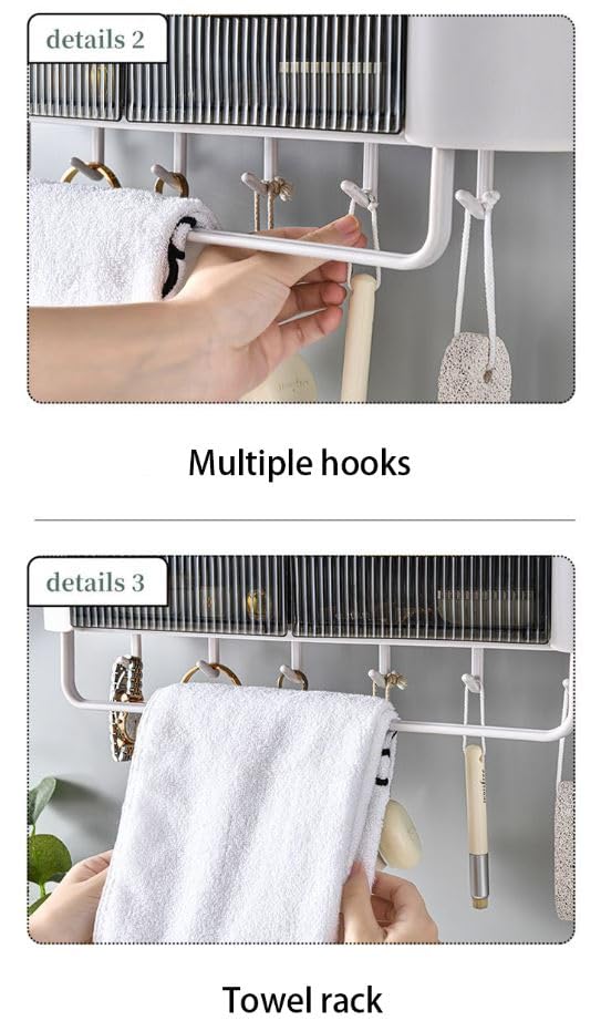 ULTREOS Plastic Wall-Mounted Storage Rack Carry Drawers Shelf Hooks Towel Bar Bathroom Organizer Shelves Kitchen Holder With Aromatherapy Groove, Grey 4