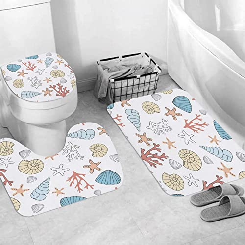 Juego de 3 Alfombrillas de baño de Fibra superfina Suave, acuáticas, Simples, Bonitas, corales exóticos, Conchas Marinas, Acuario, Natural, Lavables a máquina y Antideslizantes, para baño, bañera