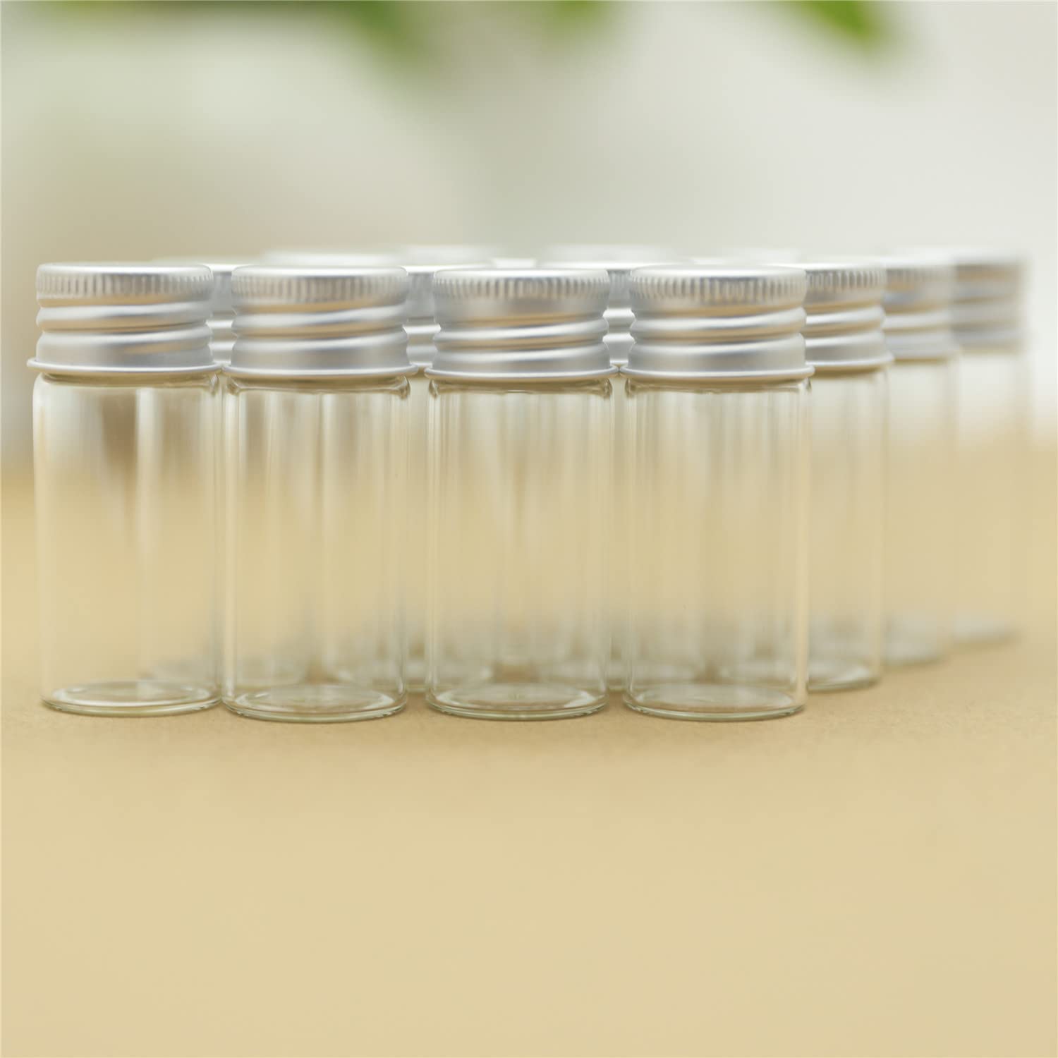 SYLALE 100 unids/Lote 13 * 22 * 50mm 10ml Botella de Vidrio pequeña frascos de Vidrio tapón de Rosca Plateado Tubo de ensayo Viales de almacenamientobotellas Decorativas