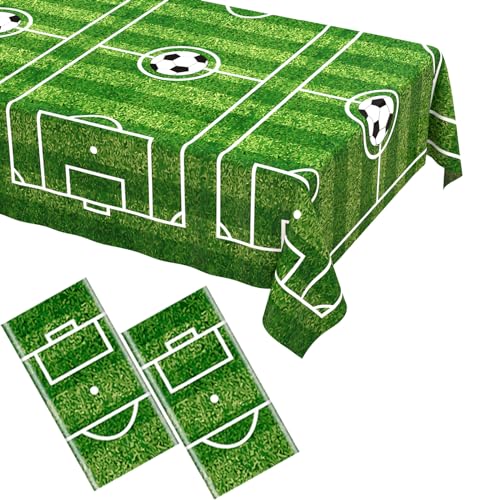 Image of WNINK 2 Pack Soccer Plastic Tablecloth Soccer Party Decorations Soccer Grass Disposable Rectangle Table Cover for Soccer Theme Birthday Party Decoration 54 x 108 Inch