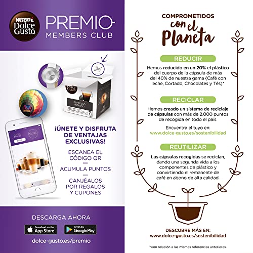 Folleto que detalla el compromiso de NESCAFÉ Dolce Gusto con el medio ambiente, incluyendo el reciclaje y puntos de fidelización.