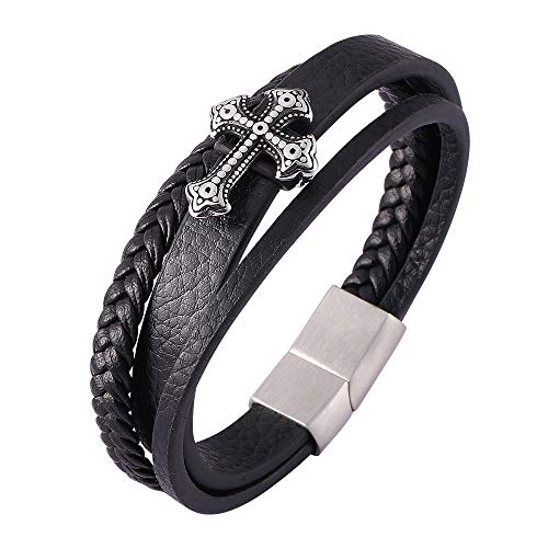 Merlilive Masculine Cross Bracelet Menâ€™s Leather Braided Bracelet with Magnetic Buckle for Men (7.28)