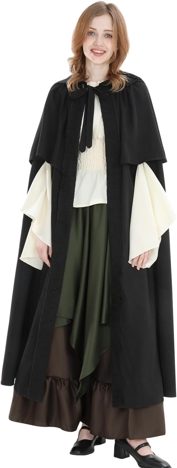 CR ROLECOS Cloak with Hood Women Long Hooded Cape Medieval Renaissance Cloak Halloween Costumes - Image 3