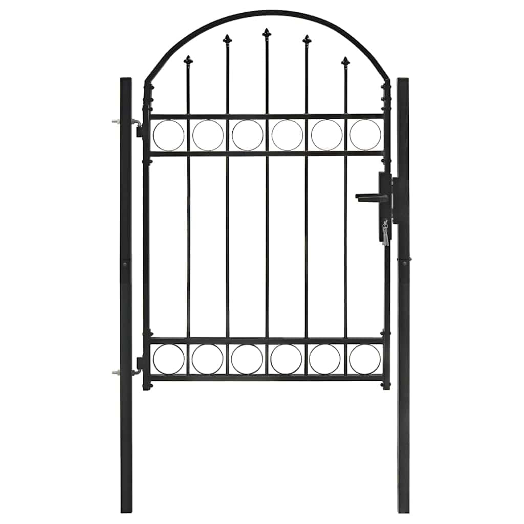 Refined Zauntor mit gewölbter Spitze Gartentor Metalltor Hoftor Hoftür Tor Zaun Pforte Gartenpforte Zauntür Gartentür Stahl 100 x 125 cm Schwarz