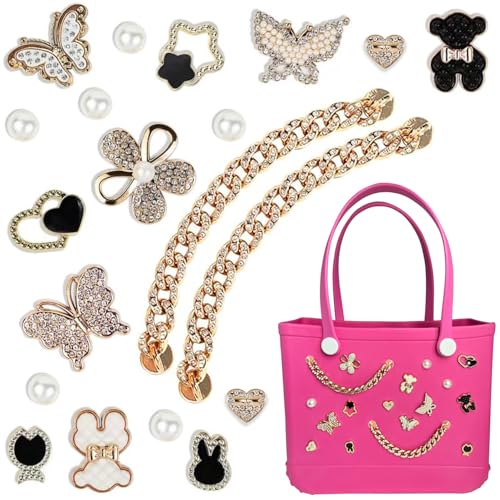 Image of Charms for Bogg Bag,Pearls,Butterfly Flowers and Chain for Bogg Bag Accessories Charms(20 pcs)