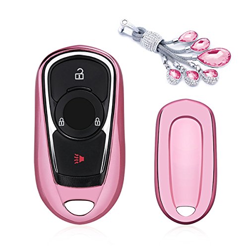 MODIPIM Keyless Entry Remote Cover Soft TPU Key Fob Case With Diamond Tassel Keychain For Buick LaCrosse Regal Verano Encore Envision GL8 2/3/4/5-Buttons Smart Key Color Pink
