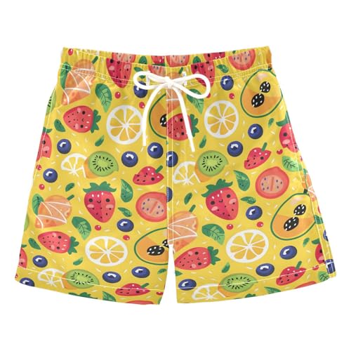 ALAZA Lemon Strawberry Yellow Boys' Swim Trunks Beach Shorts Quick Dry Swimsuit 4T