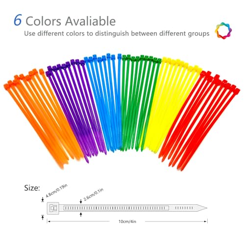 Lenitech 4 Inches 600 Pcs Multi-Purpose Cable Ties, Assorted Colored, Multicolour, 600Pcs - Image 2