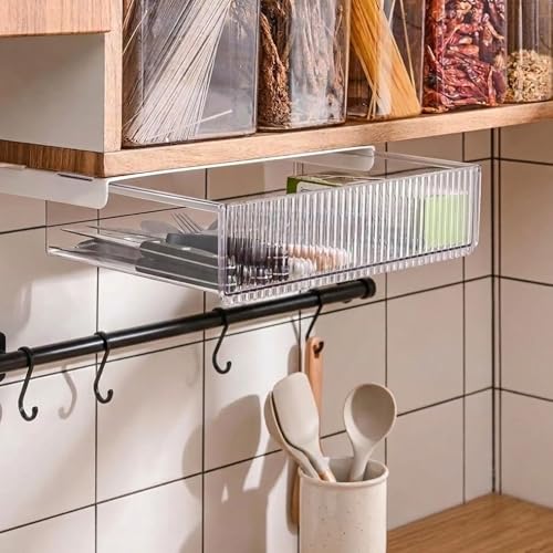 Image of oddpod Reed Under The Table Hidden Drawer /Acrylic Desk Organiser for Home & Office (White, Large)