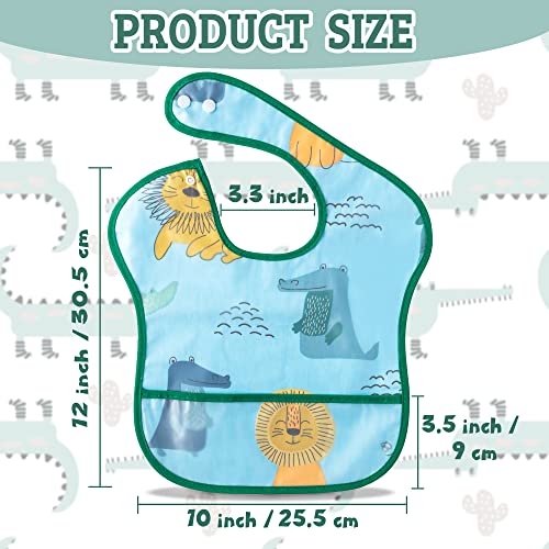 Zainpe 5Pcs Snap Baby Bibs for Boys Girls 6-24 Months Waterproof Stain Resistant Feeding Bib with Food Catcher Pocket2