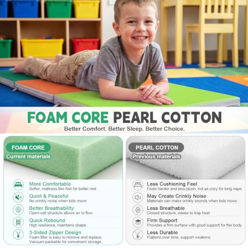Image of Wesiti 5 Pcs Folding Kids Nap Mats for Preschool Daycare, 3 Section Folding Rest Mats Sleeping for Kids Toddler Nap 1 Inch Thick, Kindergarten School Classroom Supplies (Boy Color)