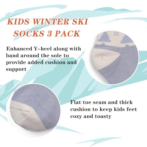 Ski Socks Kids Boys Winter Warm Snowboarding Socks for Boys Girls Thick Thermal Skating Socks 3 Pack4