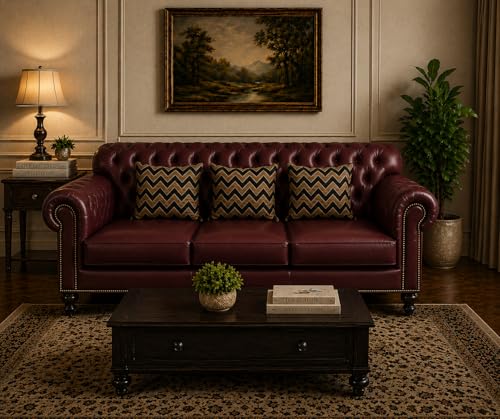 Image of Luxury Sofa Set Luxury Chesterfield Sofa in for Home Living Room & Office (Highback 3 Seater Maroon)