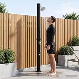 Doccia solare da 20 l, per giardino e piscina, doccia solare da giardino in PVC con miscelatore monocomando, soffione orientabile e doccetta a piedi, nero, 215 cm