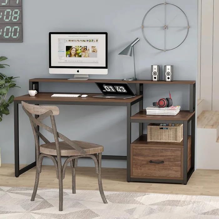 Image of Klaxon Engineered Wood Iron Study Table with Drawer, Multi-Usage Laptop Desk & Home Office (Printo-FD, DIY Installation)