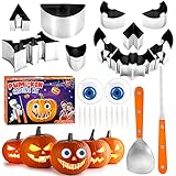 Halloween Kürbis Schnitzset für Halloween Deko: Edelstahl Schnitzwerkzeug Kürbis mit Ausdrucksschnitzform, Augen- Und Zahneinsatz-Dekoration, DIY Schnitzmesser KüRbis Bastelset für Kinder Erwachsene