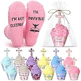 Foaincore 12 Pairs Christian Cupcake Socks Gift Bulk for Women I'm Not Sleeping I'm Praying Jesus Faith Prayer Socks Christian Gifts