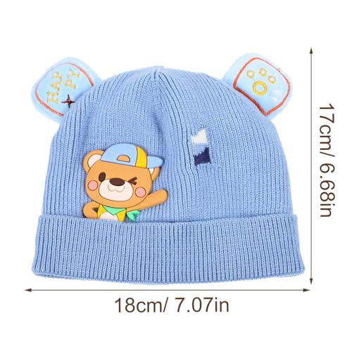 1Pc Warm Woolen Knitted Hat for Boy Girl and Boy Girl Soft and Comfortable Beanie for Indoor Outdoor Use Winter Accessory for Newborns Blue2