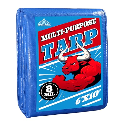 MVPMET Tarp 6x10 Feet 8Mil Multipurpose Waterproof Blue Tarps UV Resistant for Covering Courtyards Emergency Rain Shelter Camping Tarps.