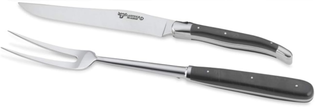 Laguiole en Aubrac 2-Piece Carving Set With Carving Fork And Carving Knife With Buffalo Horn Handle
