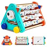 Jouets en Bois Jeux Bebe 1 an - Montessori Educatif Cube D'activité Triangle Centre Activité en Bois Cadeau Bebe 1 2 3 an avec Chevalet Alphabet Planètes Calcul des Nombres