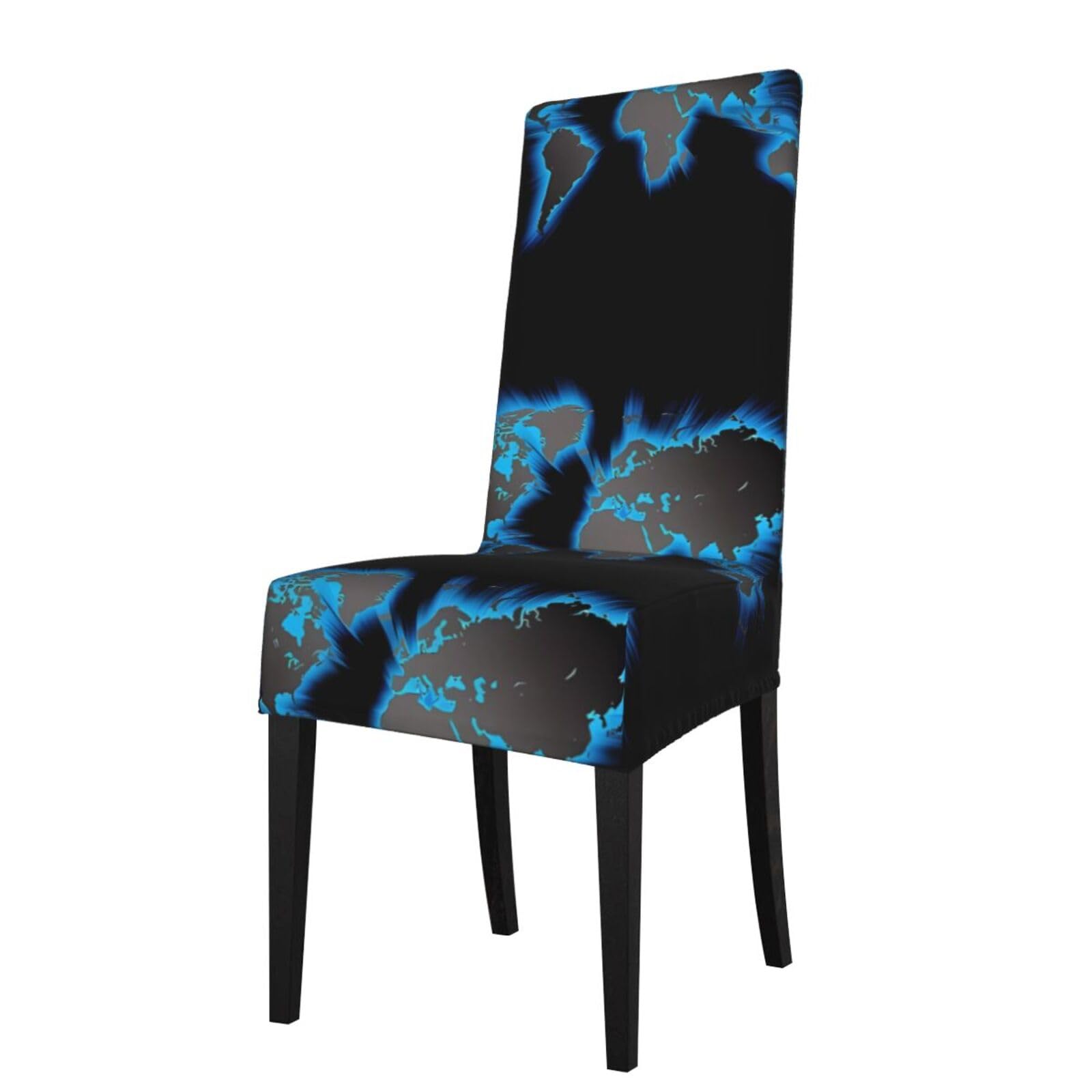 HJFCZH World Map Prints Dining Chair Throw Covers – Stretchable Slipcovers for Chair Seat Back – Protect Furniture from Kids & Pets – Easy Care, No Ironing Needed