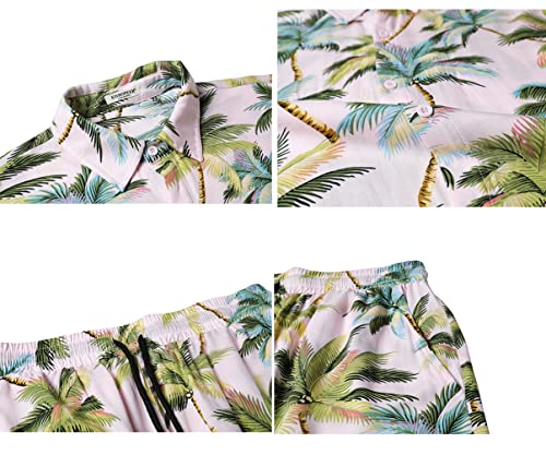 EISHOPEER Men's Hawaiian Shirt and Short 2 Piece Outfits Sets Casual Button Down Floral Hawaii Shirts Suits with Bucket Hats Pink 4X-Large4