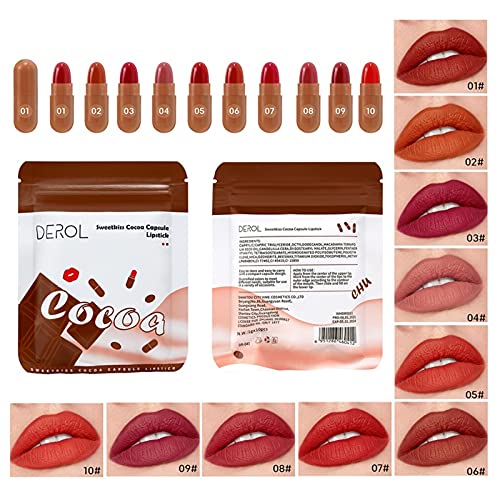 10 Colors Mini Candy Matte Lipstick Set, Velvet Capsule Waterproof Lipstick Cosmetic Gift Long Lasting Easy to Color Lipstick Tools
