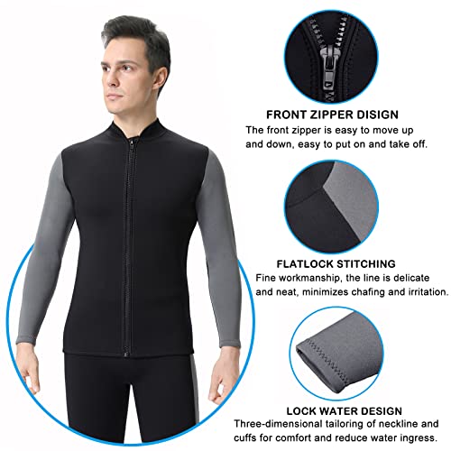 Chaqueta de traje de neopreno para hombre de 3mm con pantalones de 3mm, manga larga, para natación, surf, buceo y snorkel miniatura 5
