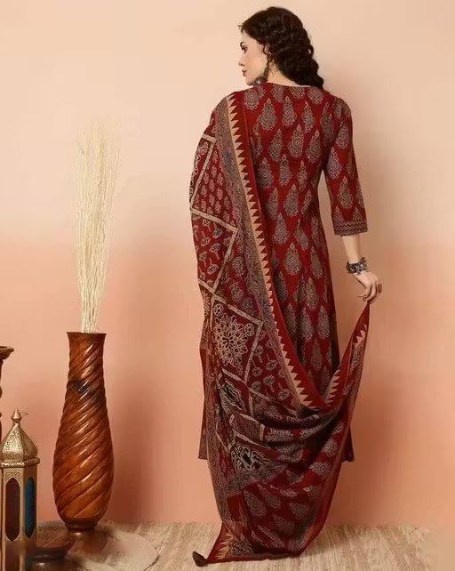 Image of Women's Slub Rayon Paisley Print Anarkali Kurta Pant with Dupatta