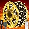 WATERGLIDE 1000 LED Christmas String Lights, 328 FT Green Wire LED Decorative Fairy Lights with Remote & 8 Modes, Waterproof for Outdoor Xmas Holiday Party Garden Wedding Home Decor, Warm White