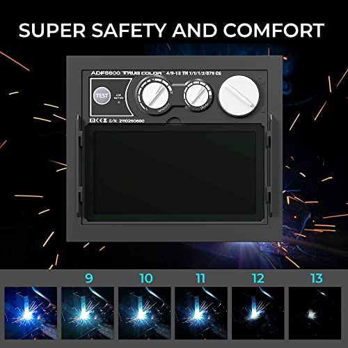 Schweißhelm True Color Automatische Auto Darkening Schweißmaske Solarbetrieben Schleiffunktion Gas MIG TIG ARC Farbtonbereich 9-13 - Image 6