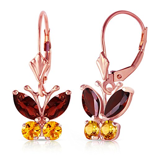 1.24 CTW 14k Solid Gold Butterfly Earrings Garnet Citrine 1686R