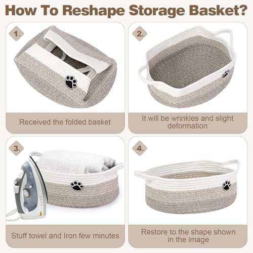 Image of Optish Dog Toy Basket, 30L Toy Box and Bin for Dog Cat Storage, 19.7 inch X 11 inch X 7.9 inch Large Woven Rope Basket for Blanket Storage, Living Room, Bedroom, White & Brown