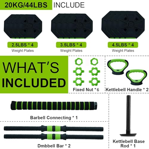 4-In-1 Adjustable Dumbbell Set - Dumbbell/Barbell/Kettlebell/Push Up Stand for Home Gym