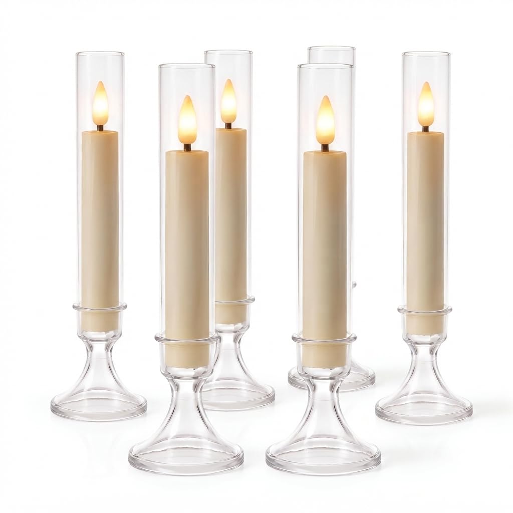Flameless LED Pillar Candles with Clear Acrylic Cover & Pedestal Stand, 10 Inch, Battery Operated, Set of 6 for Home, Wedding, Table Centerpiece & Festive Decor-picture-15