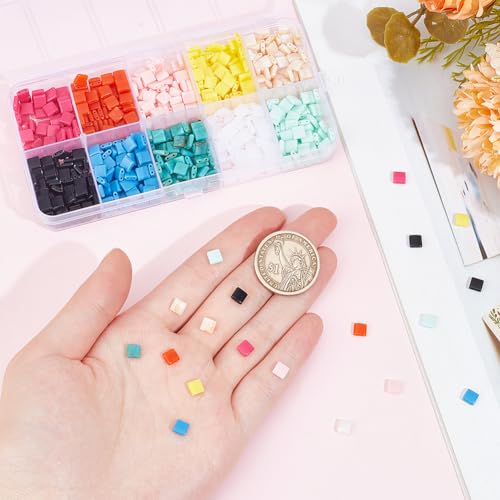 SUNNYCLUE 1 Box 800Pcs 2 Hole Tila Beads Acrylic Flat Square Beads Opaque Macron Colour Small Cute Seed Bead for jewellery Making Diy Crafts Supplies Beading Bracelet Necklace Women Adults Beginner - Image 3