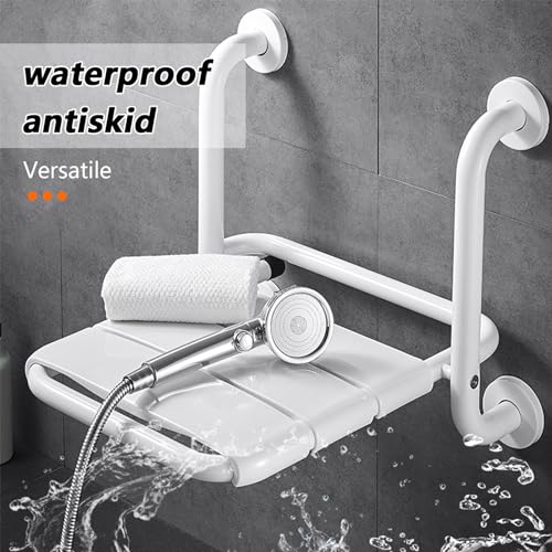 Silla Ducha Plegable, Asiento de Ducha de Pared 2 en 1 Asiento de Bañera Plegable Cargable con Reposabrazos para Baño Taburete de Baño Antideslizante para Personas Mayores - imagen 2