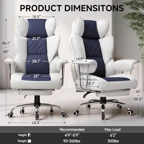 Image of GTPLAYER Gaming Chair,Office Chair with Pocket Spring Lumbar Support, Ergonomic Comfortable Wide Office Desk Computer Chair with Outward Fixed Soft Armrests and Footrest (Fabric, Light Blue & White)