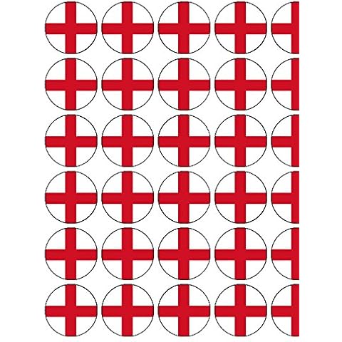 30x St George England Flag 1.5" (3.8cm) PRE-Cut Premium Rice Paper Edible Cake Toppers Cover