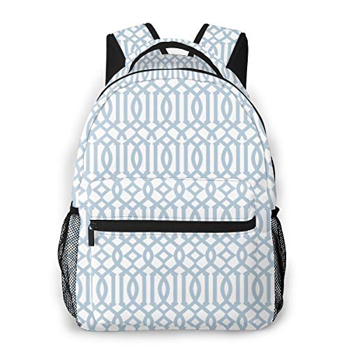 Arabesque Blue Wedgewood Laptop Schoolbag Casual Super Durable Backpack Lightweight Travel Sports Backpack Unisex
